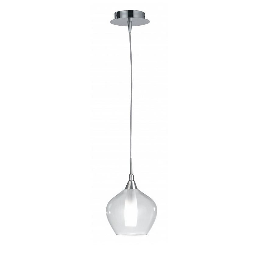 Sospensione in vetro trasparente e bianco satinato struttura in metallo cromo 1XG9 non incl. SKYLINE/S1 Sospensione in vetro trasparente e bianco satinato struttura in metallo cromo 1XG9 non incl. SKYLINE/S1